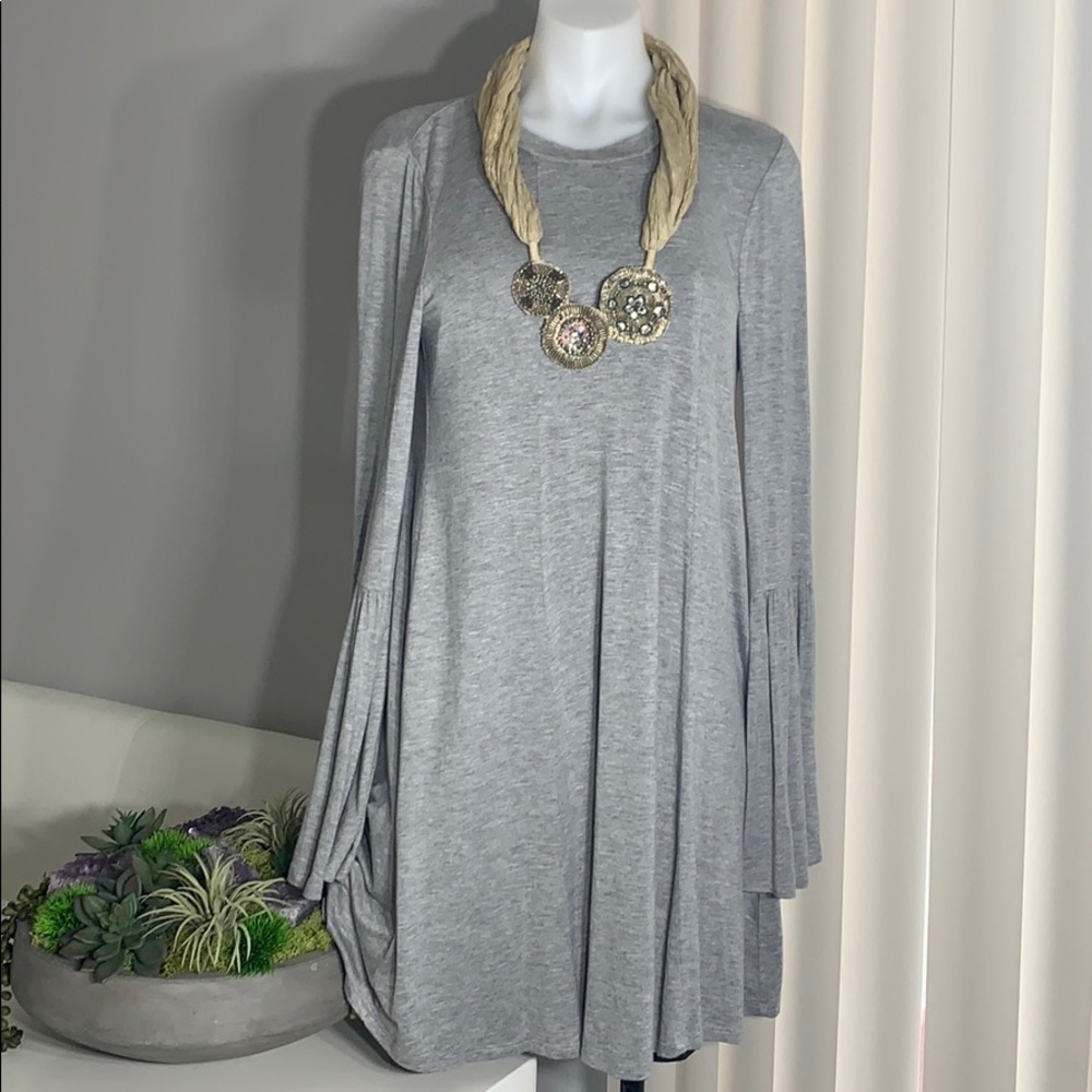 BCBG Generation neutral Bell Sleeve Jersey Mini dress grey small bohemian
